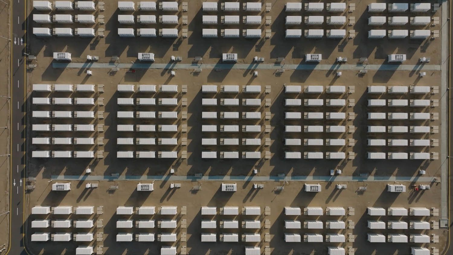 Aerial view of the world's largest battery energy storage facility, a critical component in Red Sea Global’s renewable strategy.
